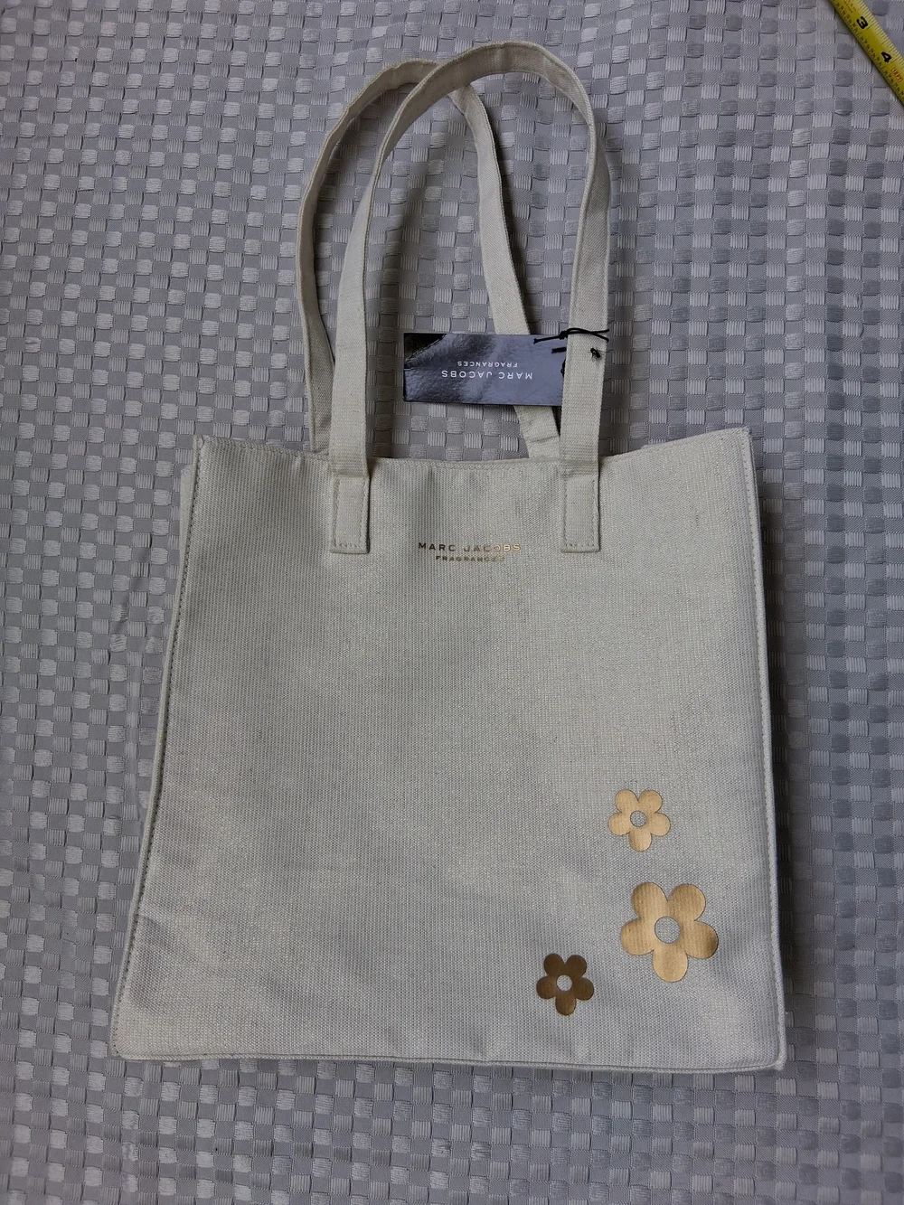 Marc Jacobs Cream Canvas Tote with Gold Flower Accents